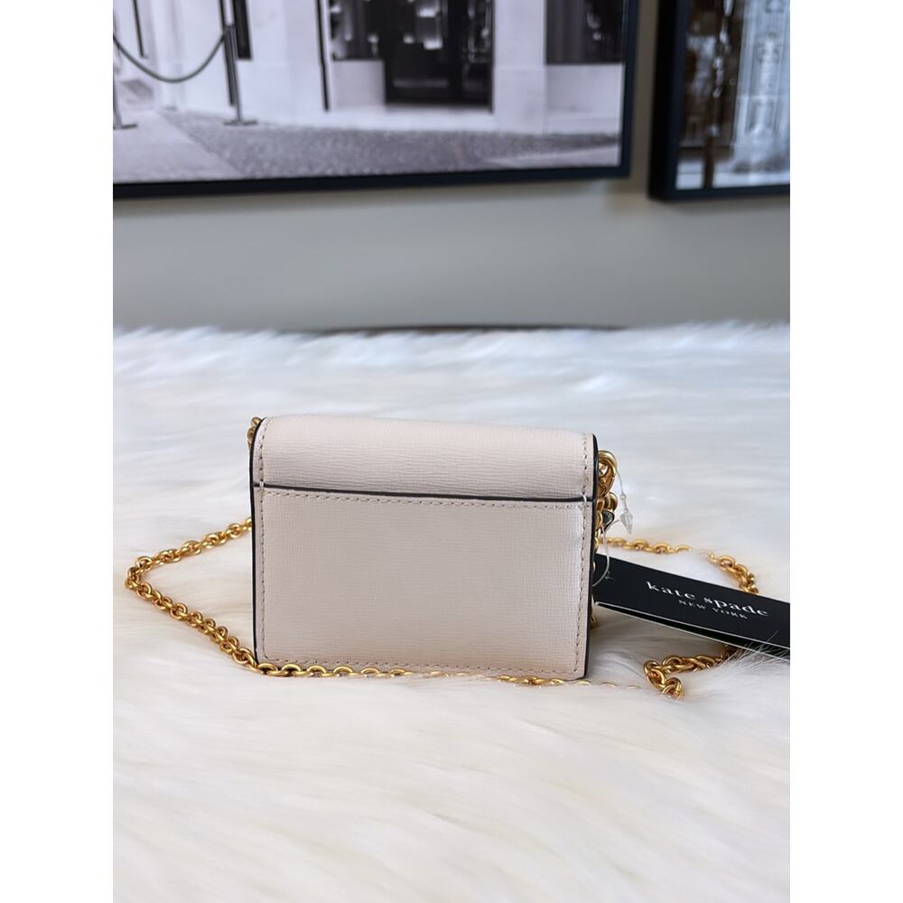 kate spade Cream Mini Saffiano Crossbody with Gold Chain & Crystal Accents - Picture 2 of 8
